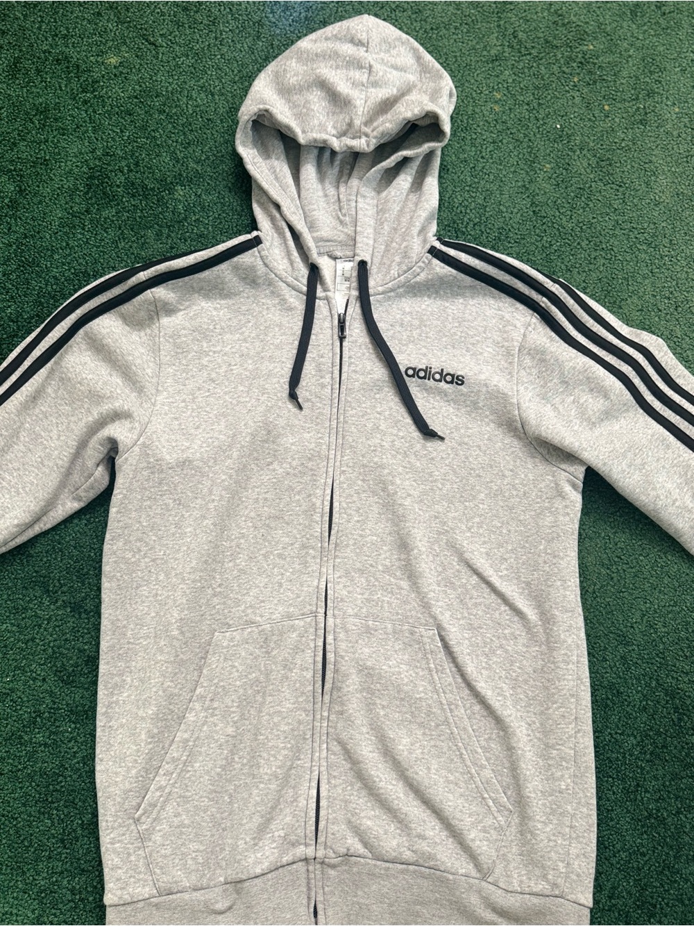 adidas Light Gray Full-Zip Hoodie with Black Stripes